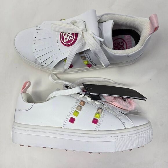 G/FORE KILTIE ROCK STUD DURF LIMITED EDITION GOLF SHOES WHITE PINK WOMENS 5 NEW - Picture 1 of 6